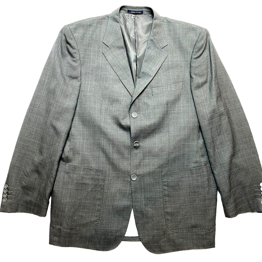 VINTAGE Ermenegildo Zegna Blazer Jacket Mens 56R Gray Plaid Sport Coat